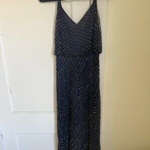 Adrianna Papell Navy Beaded Formal Gown